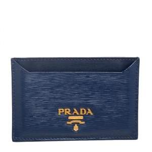 Pre Owned Prada Navy Blue Move Leather Logo Card Holder