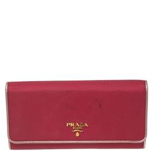 Pre Owned Prada Pink Nylon and Leather Continental Wallet