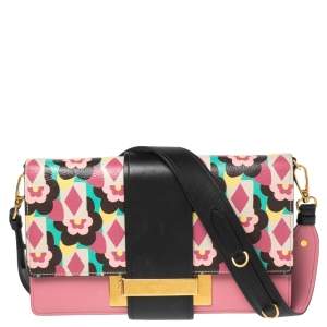 Pre Owned Prada Multicolor Floral Print Leather Plex Ribbon Shoulder Bag 