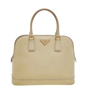 Pre Owned Prada Cream Saffiano Vernice Leather Open Promenade Satchel