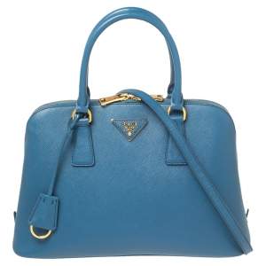 Pre Owned Prada Blue Saffiano Lux Leather Dome Satchel