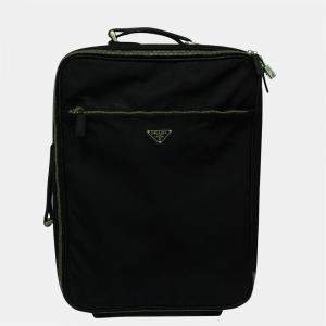 Prada Black Nylon Tessuto & Saffiano Rolling Suitcase