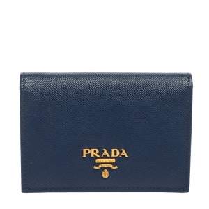 Pre Owned Prada Blue Saffiano Leather Bifold Card Case