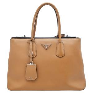 Pre Owned Prada Caramel Leather Double Tote