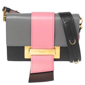 Pre Owned Prada Multicolor City Calf Leather Small Metal Ribbon Flap Bag