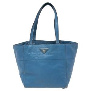 Pre Owned Prada Blue Vitello Daino Tote