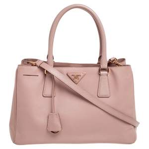 Pre Owned Prada Pink Saffiano Lux Leather Medium Galleria Tote
