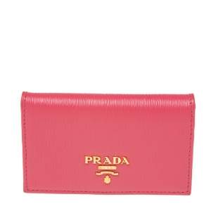 Pre Owned Prada Pink Move Leather Logo Flap Card Case