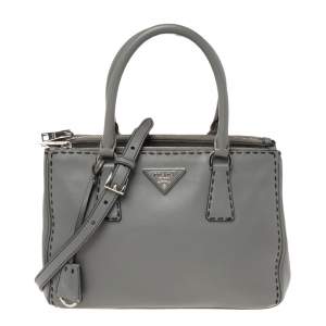 Pre Owned Prada Grey Leather Double Zip Tote