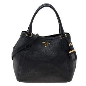 Pre Owned Prada Black Leather Vitello Daino Tote