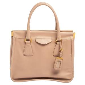 Pre Owned Prada Poudre Pink Saffiano Lux Leather Cannella Tote