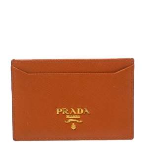 Pre Owned Prada Burnt Orange Saffiano Lux Leather Card Holder