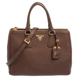 Pre Owned Prada Brown Leather Large Galleria Double Zip Tote