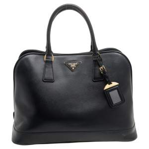 Pre Owned Prada Black Saffiano Lux Leather Dome Satchel