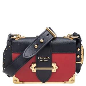 Pre Owned Prada Red/Black Leather Cahier Flap Shoulder Bag