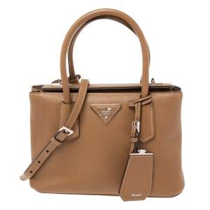 Pre Owned Prada Brown Saffiano Lux Leather Twin Tote