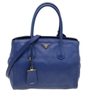 Pre Owned Prada Blue Vitello Grain Leather Tote