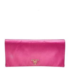 Pre Owned Prada Pink Satin Flap Clutch