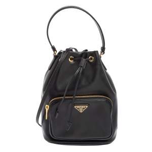 Pre Owned Prada Black Leather Duet Bucket Shoulder Bag 