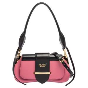 Pre Owned Prada Pink/Black Leather Sidonie Shoulder Bag