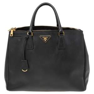 Pre Owned Prada Black Saffiano Leather Large Galleria Double Zip Tote