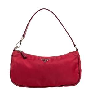Pre Owned Prada Red Nylon Logo Pochette Bag
