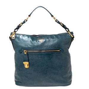 Pre Owned Prada Blue Vitello Shine Leather Tote