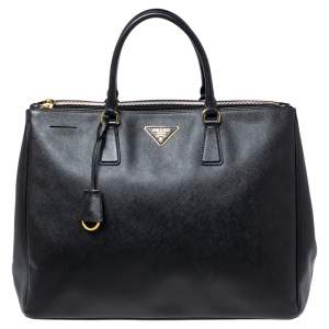 Pre Owned Prada Black Saffiano Leather Large Galleria Double Zip Tote