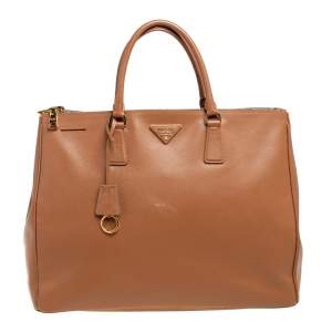 Pre Owned Prada Light Brown Saffiano Leather Large Galleria Double Zip Tote