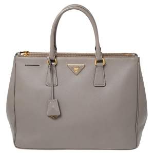 Pre Owned Prada Grey Saffiano Lux Leather Large Double Zip Tote