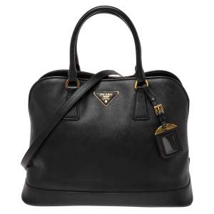 Pre Owned Prada Black Saffiano Lux Leather Open Promenade Satchel