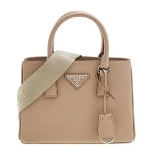 Pre Owned Prada Beige Saffiano Lux Leather Mini Galleria Tote