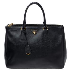 Pre Owned Prada Black Saffiano Lux Leather Large Double Zip Tote