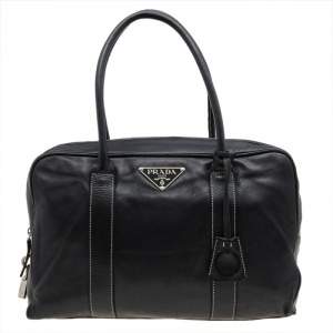 Pre Owned Prada Black Soft Leather Satchel