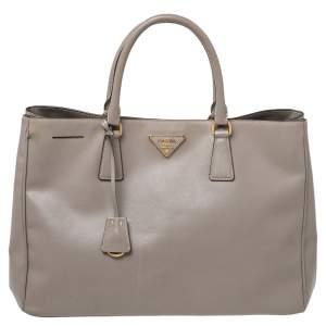 Pre Owned Prada Grey Saffiano Lux Leather Open Galleria Tote