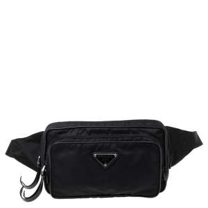 Prada Black Nylon Logo Plague Belt Bag