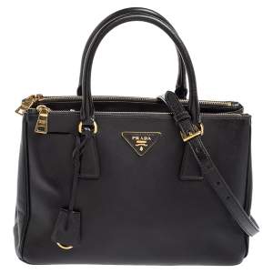 Pre Owned Prada Black Saffiano Lux Leather Small Galleria Double Zip Tote