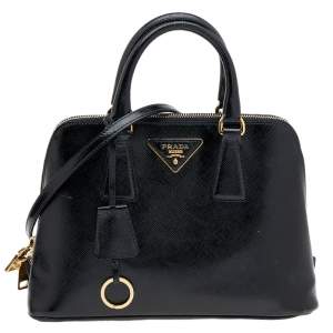 Pre Owned Prada Black Saffiano Patent Leather Small Promenade Satchel