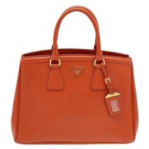 Pre Owned Prada Orange Saffiano Leather Parabole Tote