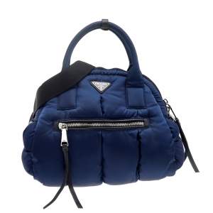 Pre Owned Prada Navy Blue Tessuto Nylon Bomber Satchel