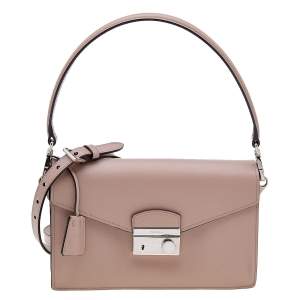 Pre Owned Prada Dusty Pink Saffiano Lux Leather Mini Sound Flap Bag