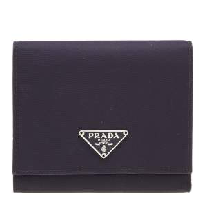Pre Owned Prada Navy Blue Nylon Trifold Wallet