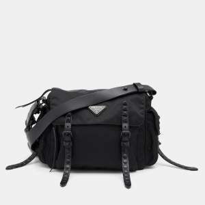 Prada Black Nylon Studded Messenger Bag