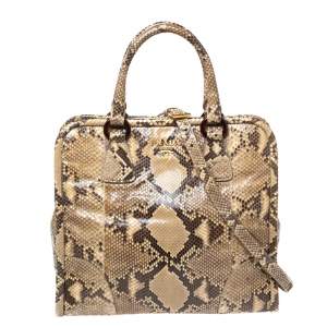 Pre Owned Prada Cream/Black Python Tote