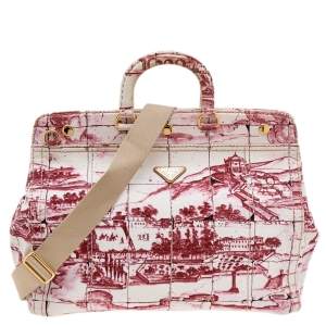 Pre Owned Prada Pink/White Printed Canvas Canapa Tote