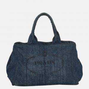 مملوكة مسبقًا Prada Blue Denim Logo Canapa Satchel Bag 