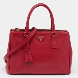 Pre Owned Prada Red Saffiano Lux Leather Small Galleria Double Zip Tote