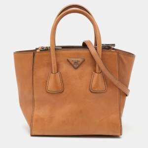 Pre Owned Prada Tan Leather Twin Pocket Double Handle Tote