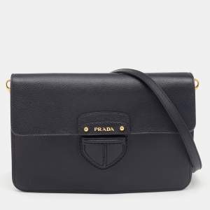 Pre Owned Prada Black Saffiano Leather Cinghiale Flap Crossbody Bag