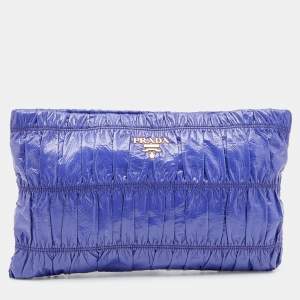 Prada Purple Gaufre Patent Leather Top Zip Clutch